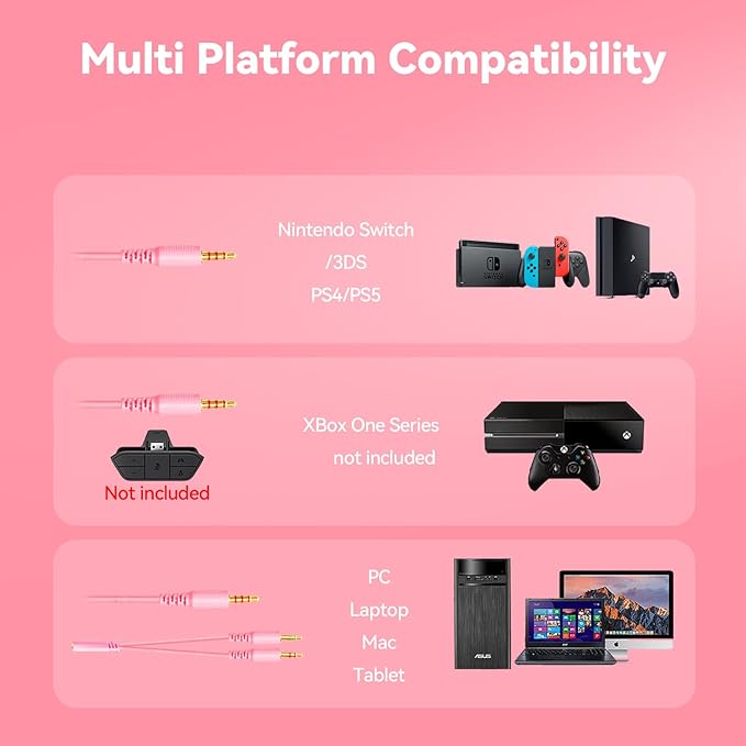 IMYB A88 Gaming Headset with Mic for Ps5, Pc, Xbox One Series X/s, Ps4, Switch, Stereo Wired Noise Cancelling Headphones with Microphone for Computer, Laptop, Mac, Nintendo, Games (Pink)