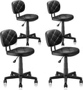 KLASIKA Leather Rolling Stools with Back Support and Wheels Adjustable Height Leather Swivel Salon Stool Chair for Office Massage Facial Medical Drafting Beauty Lab Doctor Tattoo, Black, 4 Pack