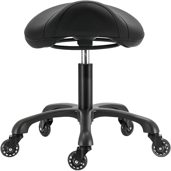 Saddle Salon Stool with Wheels,Heavy Duty Adjustable Rolling Drafting Chair for Barber, Tattoo, Nail,Spa,Dentist(Black)