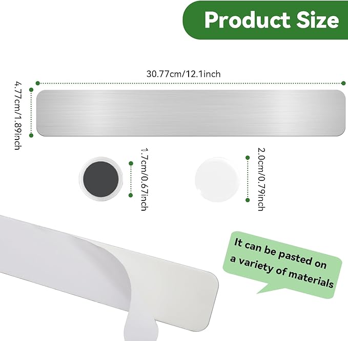 ZDZBLX Magnetic Board 6Pcs, Magnet Bulletin Board Frameless Stainless Steel Iron Board Strips, Adhesive Backing Metal Magnet Boards,Memo Strip for Wall School Office Home Use,Includes 10 White Magnets