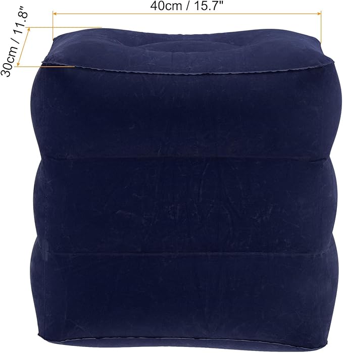 PATIKIL Travel Foot Rest Pillow, Inflatable Foot Rest Mat Adjustable 3 Layers Height Sleep Flights Leg Rest Pillow for Airplane Train Office, Navy Blue