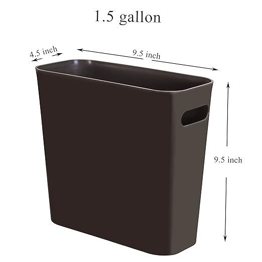 Youngever 1.5 Gallon Slim Trash Can, Plastic Garbage Container Bin, Small Trash Bin with Handles for Home Office, Living Room, Study Room, Kitchen, Bathroom (1 Pack Brown)