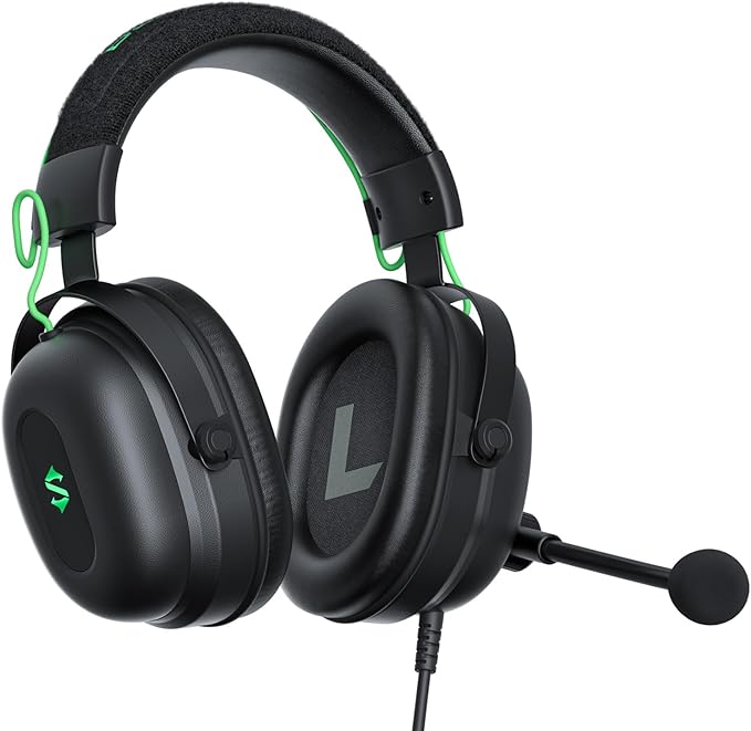 Black Shark Gaming Headset with Noise Canceling Cardioid Mic, Over-Ear Headphones for PC, PS4, PS5, Xbox, Switch, 50mm Dynamic Drivers & LED Light
