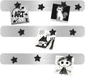 Magnetic Board - Frameless Stainless Iron Magnetic Strips with Adhesive Backing, 3pcs Magnet Board for Wall, Bulletin Bar Board with 10 Pieces Black Star Magnet, Memo Bar for Office School Home