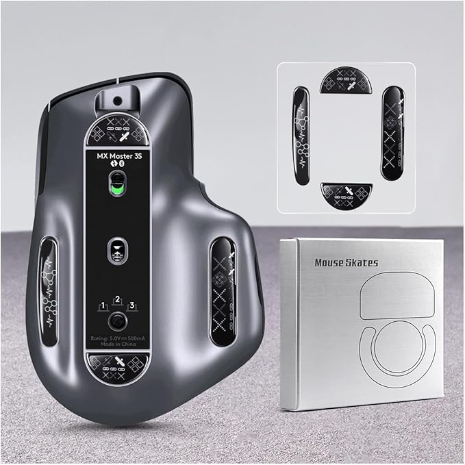 Durable Slimmer Toughened Glass Mouse Skates for Logitech MX Master 3/3s Wireless Gaming Mouse Ultra Smooth Glass Surface Mouse feet (Chain Pattern)