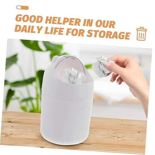 Cabilock 1pc Cute Bear Desktop Trash Can Mini Waste Bin Lid for Home Office Compact Garbage Container for Bedroom for Small Spaces White