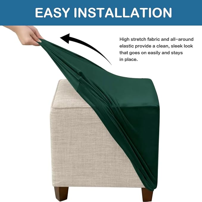 Ottoman Cover Square Velvet Ottoman Covers Protector for Footrest Foot Stool Furniture Stretch Comfortable with Elastic Bottom Small Green