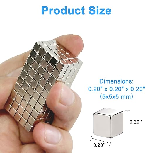60 Pack 5x5x5 mm Cube Rare Earth Neodymium Magnets, Powerful Small Strong Metal Rectangular Bar Magnetic Strip Magnet for Fridge Garage Kitchen Science Craft Office, Silver