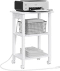 TUTOTAK 3 Tier Printer Stand, Rolling Printer Cart with Power Outlets and USB Ports, Mobile Printer Table with Wheels, for Under Desk, Office, Home, White PS02BW001