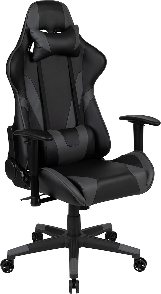 Flash Furniture Black Gaming Desk and Gray/Black Reclining Gaming Chair Set with Cup Holder, Headphone Hook & 2 Wire Management Holes