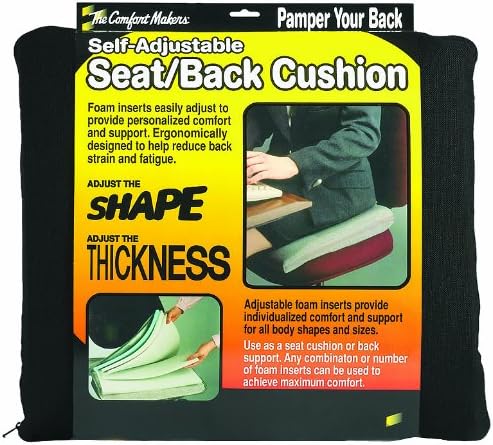The ComfortMakers Seat/Back Cushion, Adjustable, 17"w x 17-1/2"h x 2-3/4"d, Black, 1/Each (91011)