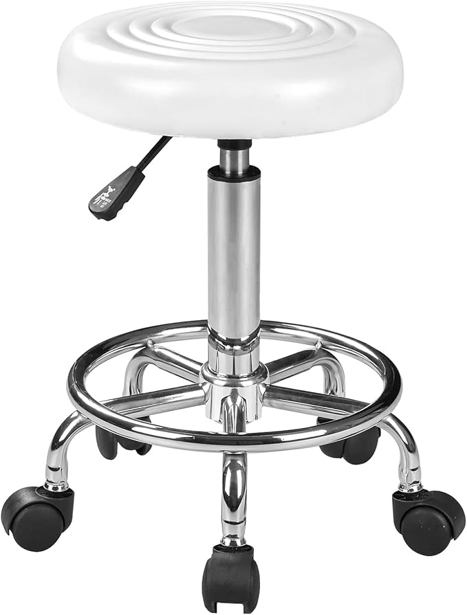 VECELO Home Office Desk Chair with Wheels | PU Leather Rolling Office Chair for Drafting, Salon, Spa(White)