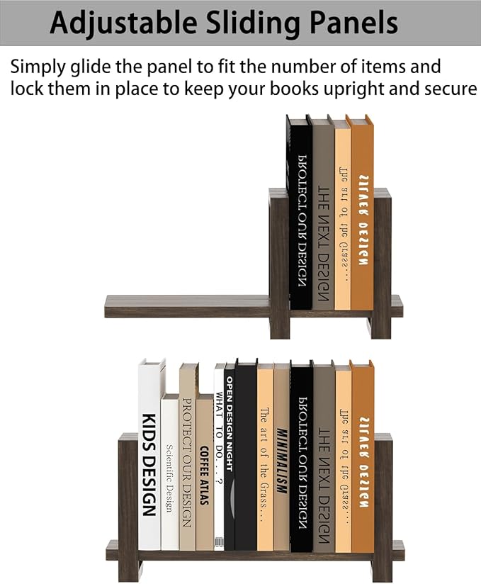 100% Solid Wood Adjustable Desktop Bookshelf, Retro Tabletop Bookshelf, Desk Shelf for Living Room, Home, Office, Perfect for Magazine, Books, Cookbooks, No Tools Required to Assemble, Dark Brown