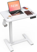 FiCiHi Electric Standing Desk with Wheels – Adjustable Height Mobile Sit-Stand Laptop Table, Portable Rolling Small Computer Workstation for Home Office & Bedside Use (28"x16", White)