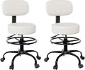 Drafting Chair with Back, Adjustable Foot Rest Rolling Stool (2, White)