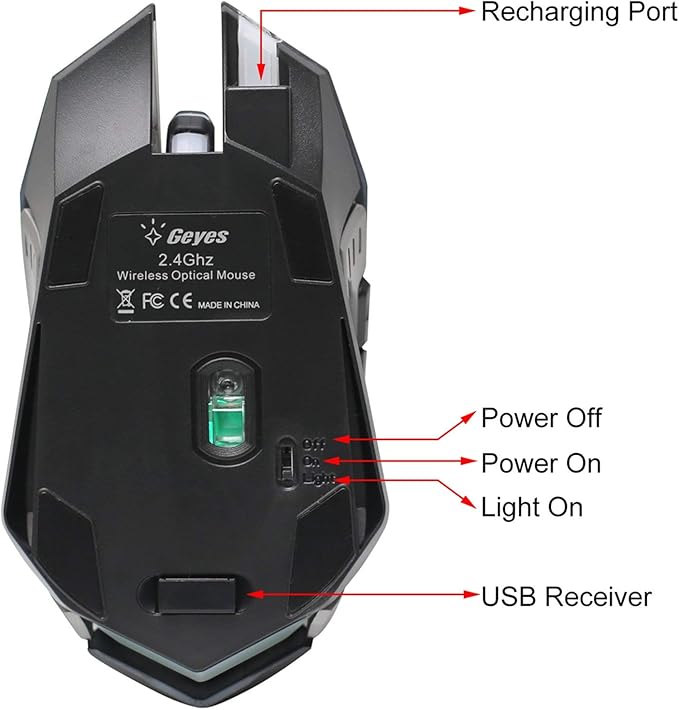 VEGCOO Wireless Gaming Mouse, C8 Wireless Rechargeable Mouse with Colorful LED Lights and 2400/1600/1000 DPI for Laptop and Computer (C9 Silver)