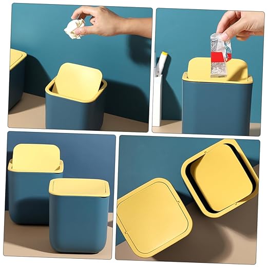 Holibanna Slim Garbage Bin Mini Trash Can Lid Desktop Waste Paper Can Plastic Ash-bin for Spaces Office Kitchen