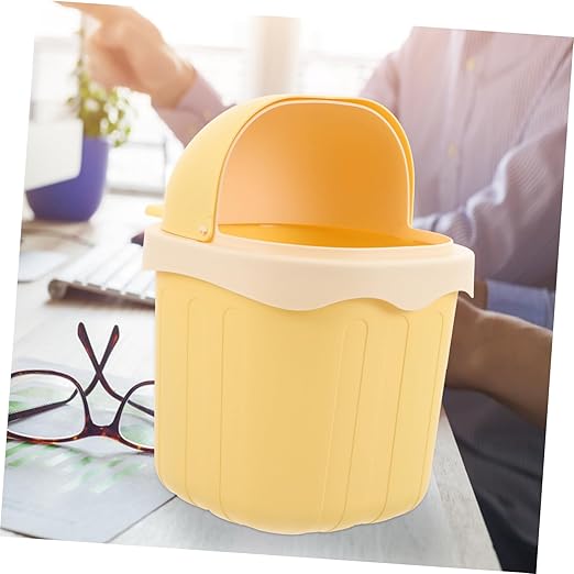 Happyyami Decorative Mini Trash Can Lid Cute Tabletop Waste Bucket for Desk Office and Home Use Cartoon Design for Small Spaces Space-Saving Odor-reducing Functionality