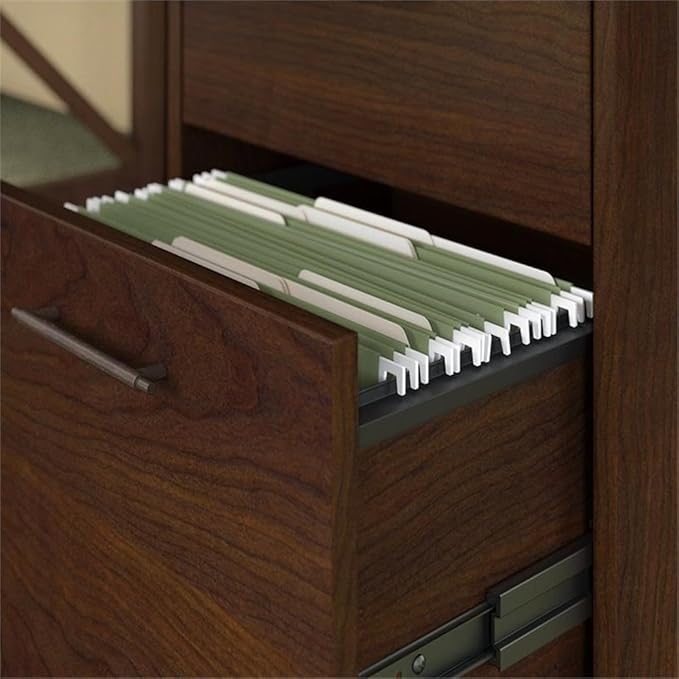 Bush Home Key West 60W L Shaped Desk with 2 Drawer Mobile File Cabinet in Bing Cherry
