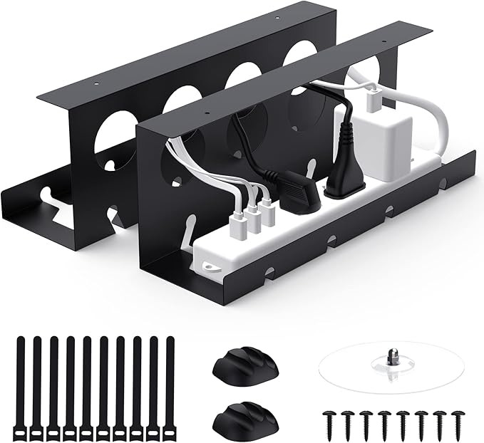 Cable Management Under Desk 2 Pack Under Desk Cable Management Tay Super Sturdy Metal Cable Raceway Tray for Cords/Power Strip (12.6 in)