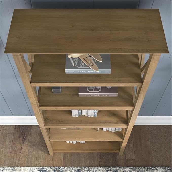Bush Furniture Key West 48W Writing Desk with 2 Drawer Lateral File Cabinet and 5 Shelf Bookcase in Reclaimed Pine