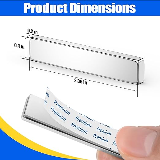 FINDMAG Strong Neodymium Bar Magnets with Double-Sided Adhesive, Rare Earth Magnet Neodymium Magnets Bar - 60 x 10 x 5 mm, Pack of 10