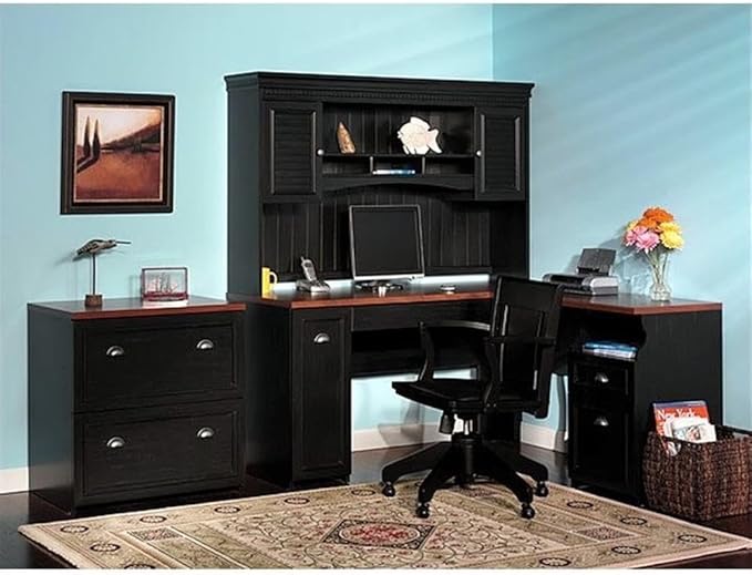 Bush Furniture Fairview L-Shaped Wood Home Office Set in Black