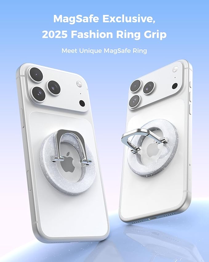 SUPERONE for MagSafe Phone Grip, Adjustable Magnetic Phone Ring Holder Removable Finger Phone Ring Kickstand Compatible with MagSafe Accessories Only for iPhone 17 & 16 & 15 & 14 & 13 & 12 (Silver)