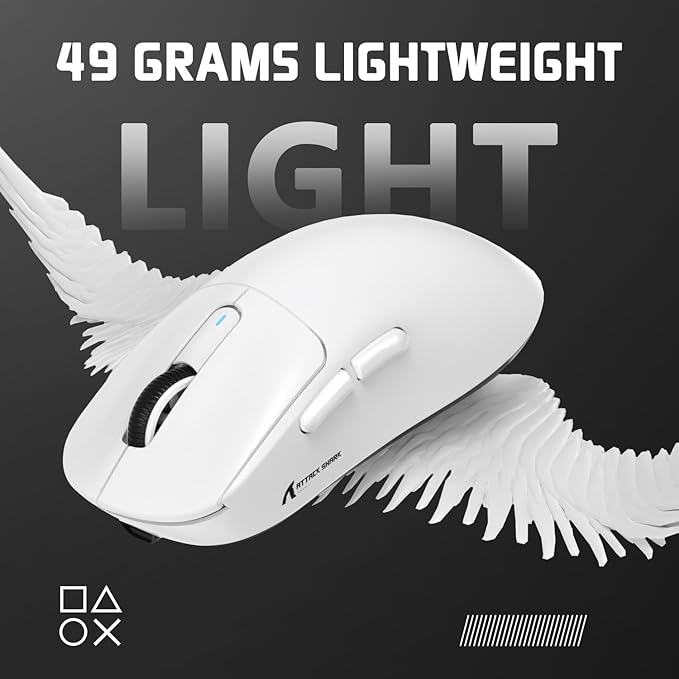 MAMBASNAKE Attack Shark X3 Wireless Gaming Mouse, 49g Ultralight, PixArt PAW3395 26000 DPI, Bluetooth/2.4Ghz /Wired Tri-Mode, 200Hrs Rechargeable Battery, Kailh GM8.0 Switch for PC/MAC/Win - White