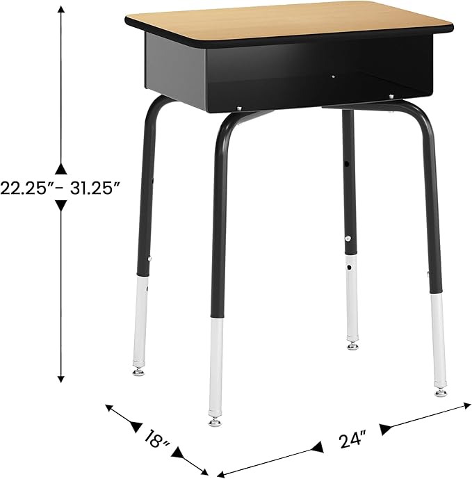 EMMA + OLIVER Jacobs Desk/Stackable Ergonomic Chair Set, Flex Comfort Seat Back, Adjusting Desk Legs, Metal Open Front Storage Box, Natural Desktop/Black Chair