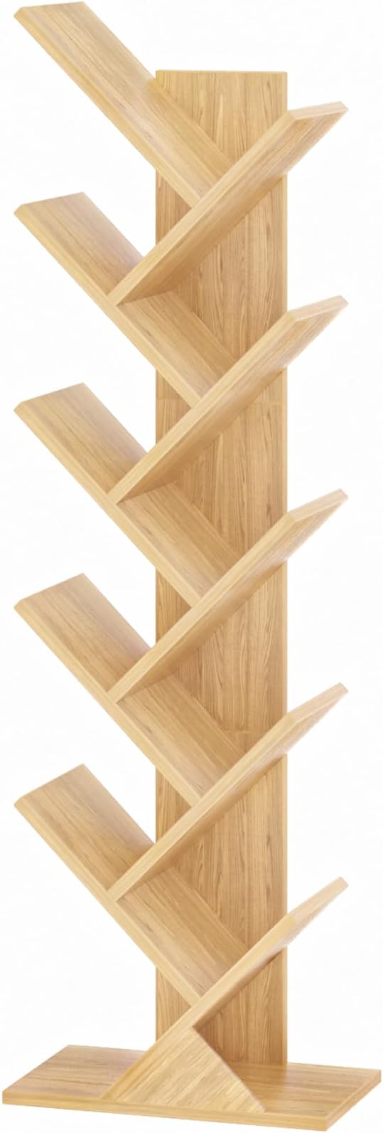 SHEEPAM 10 Tier Tree Book Shelf, Floor Standing Wood Bookshelf for Narrow Space, Storage Organizer Bookshelves for Books/CDs/Magazine, Bookcase with Shelves for Home Office, Living Room - Natural