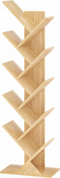 SHEEPAM 10 Tier Tree Book Shelf, Floor Standing Wood Bookshelf for Narrow Space, Storage Organizer Bookshelves for Books/CDs/Magazine, Bookcase with Shelves for Home Office, Living Room - Natural