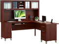 Bush Home Somerset 72W L Shaped Desk with Hutch in Hansen Cherry