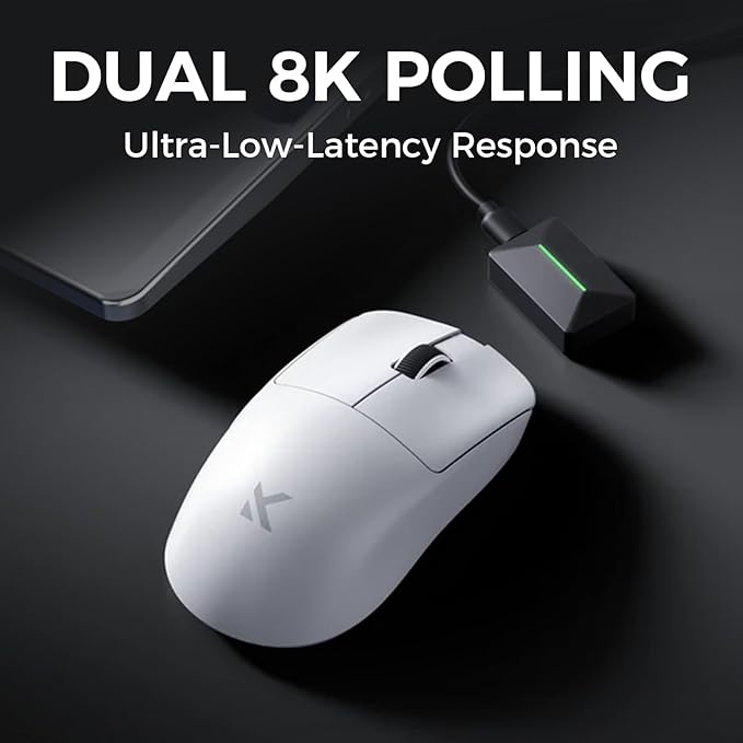 MCHOSE L7 Ultra Plus Wireless Gaming Mouse, PAW3950 42K Sensor, 500mAh, Wireless/Wired Dual 8K Polling, 46g Ultra-Light Weight, 2.4GHz RF/BT/Wired Tri-Mode Connection - White