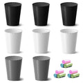 Bathroom Trash Can, 8 Pack 1.8 Gallons Small Trash Can with Trash Bags, Bathroom Garbage Can, Plastic Trash Bin, Round Waste Basket for Bedroom, Office, Kitchen, Room, Compact Space (White Black Grey)
