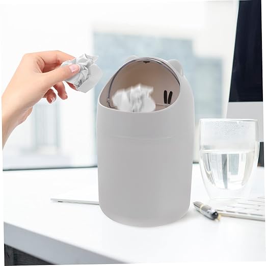 Mini Desktop Trash Can Lid Slim Garbage Bin for Bedroom Office Car Small Trash Bin for Table
