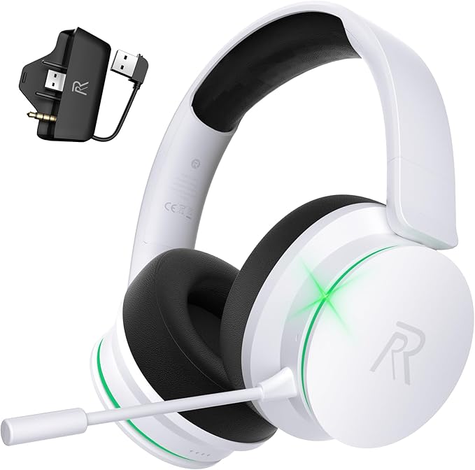 RYR Wireless Gaming Headset, Bluetooth 5.3, 3D Surround Sound, Rotatable Earmuffs, Wireless Gaming Headphones with Noise Canceling Microphones for Xbox Series X|S, Xbox One, Sega Gear, Mac-Blackwhite