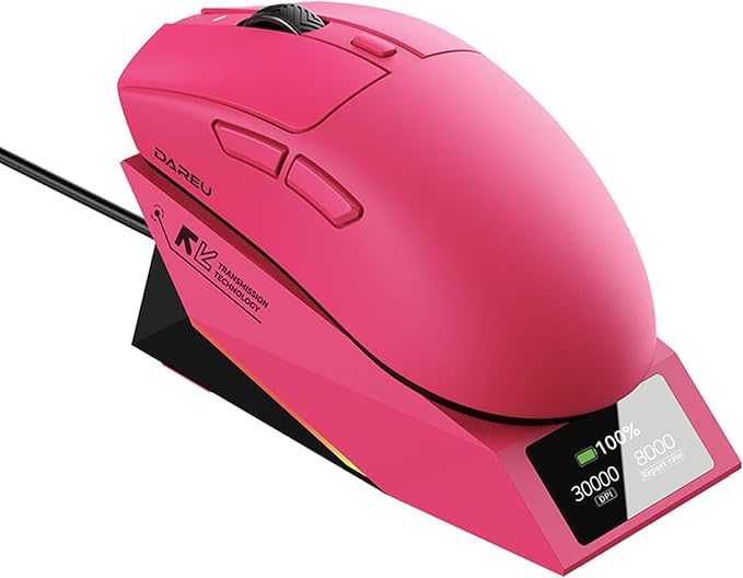 DAREU AE6 Pro Wireless Gaming Mouse, Custom PAW3950 30K Sensor, Wireless/Wired Dual 8K Polling,59g Lightweight, Display Charging Dock, Excimer Coating,3-Mode Connect, Programmable,166H Battery