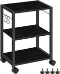 MAHANCRIS Printer Stand, 3-Tier Under Desk Rolling Cart with Storage Shelf, Heavy Duty Printer Table with Wheels for Home Office, Printer Shelf with 2 Hooks, for Small Spaces, Black PTHB4001V