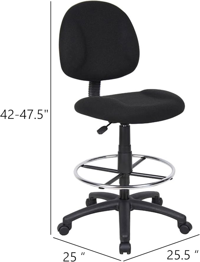 Benzara Jea Drafting Stool Chair, Black Tweed, Contoured Back and Footring
