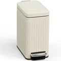 Bathroom Trash can with lid Soft Close, 6 Liter/1.6 Gallon Step Pedal Stainless Steel Garbage Can, Small Wastebasket for Toilet, Office, Bedroom, Kitchen (Beige)