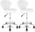 KLASIKA Set of 2 PVC Faux Leather Rolling Swivel Salon Stool Chair with Back Support Adjustable Hydraulic Seat Height 22 in Diameter 15 Inch for Facial Spa Medical Tattoo Beauty Barber White 2 Pack