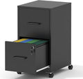 2-Drawer Mobile File Cabinet with Lock & Wheels,Under Desk File Cabinets for Home Office,Steel Rolling Cabinet for Legal/Letter Files(Black)