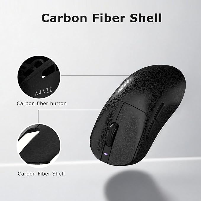 AJ199 Hybrid Wireless Gaming Mouse | Genuine Carbon Fiber Grip Shell | Tri-Mode 2.4G/Bluetooth/USB-C | 60g Balanced Lightweight | 24K DPI PAW3311 | 119mm Compact | PC/Mac/Travel | Black