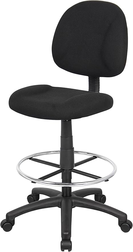 BOWERY HILL Rolling Drafting Stool, Contoured Comfort Tweed Fabric Seat, Adjustable Height 26.5"-31.5", Chrome Footring & Black Nylon Base, Dual Wheel Casters, 250 lb Capacity, Ergonomic Office Chair