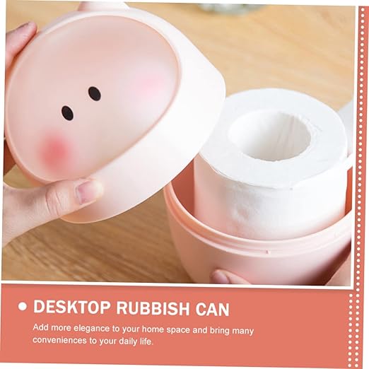 Happyyami Kawaii Countertop Slim Trash Bin Lid for Desktop Cartoon Trash Can Lid Trashcan for Office