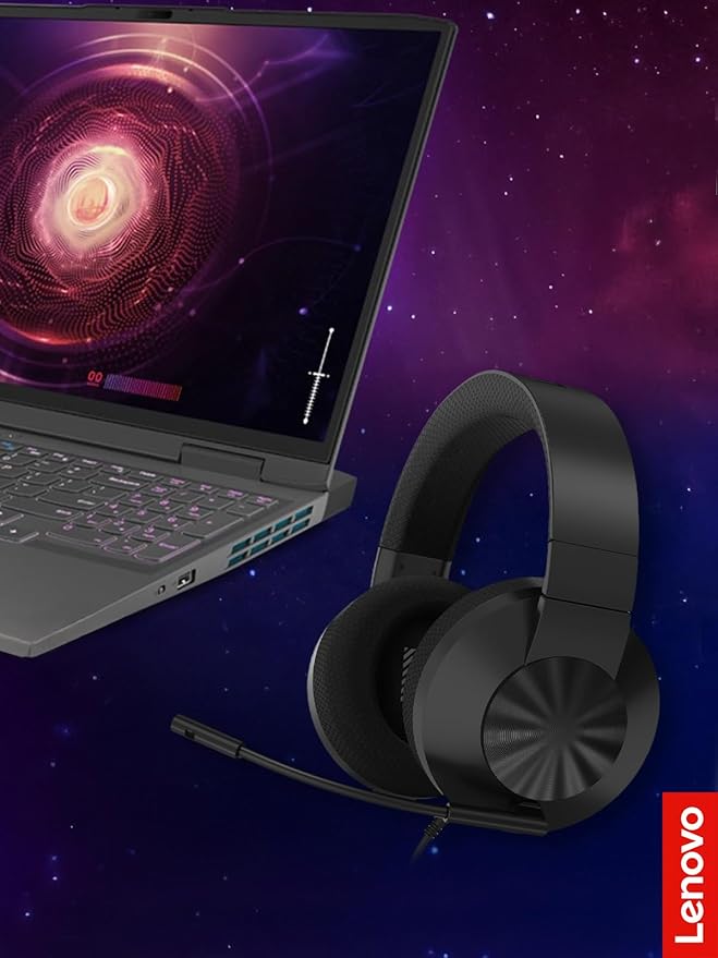 Lenovo H210 Wired Gaming Headset - 3.5mm Connection, Flip-to-Mute Noise-Cancelling Microphone, Breathable Ear Cups - Black