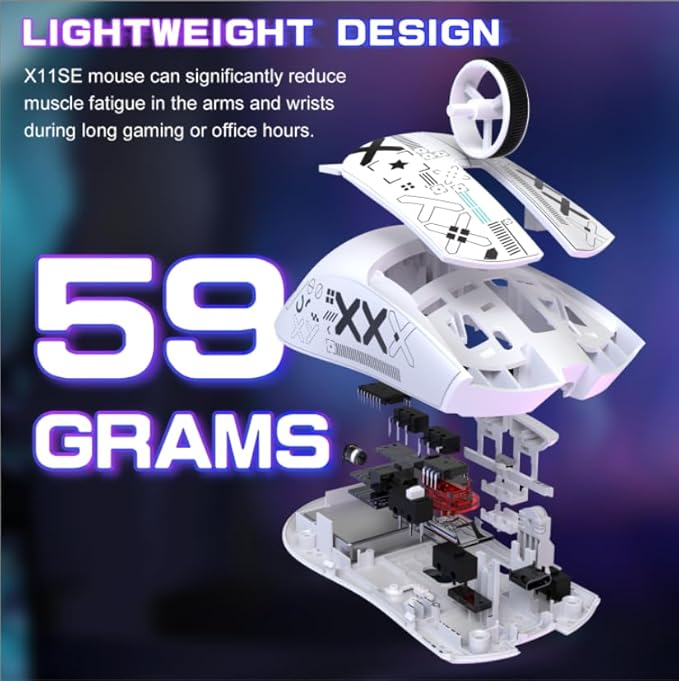 ATTACK SHARK X11SE Ultra-Light Wireless Gaming Mouse,Tri-Modes BT5.2/Type-C Wired/2.4G,PixArt PAW3311 Gaming Sensor,22KDPI,5 Programmable Buttons for Laptop,PC,Mac Gamer(White&Sticker)
