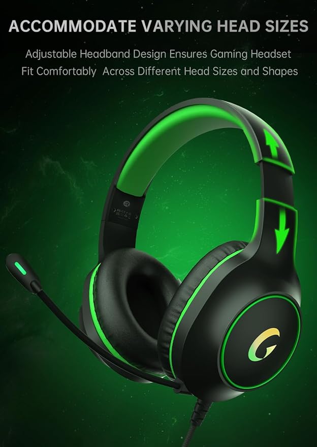 syndesmos CM7002 Gaming Headset for PS5, PS4, PC, Mac, Switch, Xbox Series, Surround Sound RGB Gaming Headphones with Noise Canceling Microphone, 50MM Dynamic Drivers, 3.5MM Audio Jack, Black Green