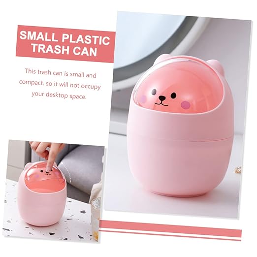LABRIMP Slim Desktop Trash Bin Mini Trash Can for Bedroom Adorable Bear Design